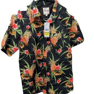 New Holton Canvas Cloth Men Hawaiian shirt Small aloha luau tropical pineapple